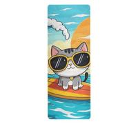 Cute Cartoon Summer Cat Surfing yoga mat bag for home printed, non slip, hot yoga towel with bags tapete para ejercicio 71x26 inches