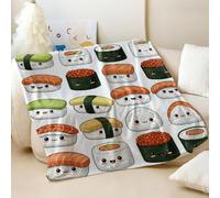 Cute Cartoon Sushi Printed Flannel Blanket, Soft Cozy Throw for Couch and Bed, for Kids and Sushi Lovers (02,200x200cm)