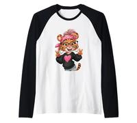 Cute Cartoon Tiger Hipster Style Peace Sign Design Raglan Baseball Tee