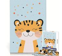 Cute Cartoon Tiger Illustration Jigsaw Puzzles 1000 Piece for Teenagers Logic Game Sharp Edge Hard Challenge Game Night (38x52cm)
