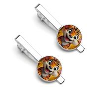 Cute Cartoon Tiger Man Tie Clip 2Pcs Tie Bar Clip Set Men's Accessories Fit Wedding Anniversary Business