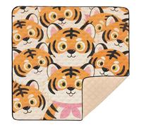Cute Cartoon Tigers Orange Large Non-Slip Baby Tummy time Play mat for Floor One-Piecing Foldable Travel Play Mat for Baby Kids Toddlers Infants, 50'' x 50''