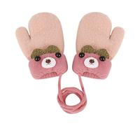 Cute Cartoon Toddlers Kids Knitted Gloves on String Winter Warm Mitten Gloves with Rope for Baby Boys Girls Thick Plush Fleece Lined Hand Warmer Full Finger Ourdoor Sport Thermal Hand Cover