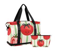 Cute Cartoon Tomato Red Travel Duffel Bag Carry On Personal Item Bag with Adjustable Strap for Trekking 2 Pcs Set, cute cartoon tomato red, One Size