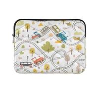 Cute Cartoon Trains Tracks Beige Computer Laptop Bag, Quilted 15 Inch Laptop Sleeve for Women