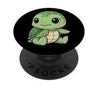 Cute Cartoon Turtle with Lily and Pad Smiling Joyfully PopSockets Adhesive PopGrip