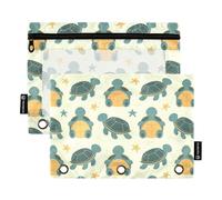 Cute Cartoon Turtles Pencil Pouch for 3 Ring Binder, Three Hole Pencil Case for Binder Bulk Pencil Bag with Clear Window and Zipper for Office School College, 2 Pack