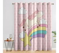 Cute Cartoon Unicorn Blackout Curtains, Pink Kawaii Rainbow Nursery Girls Kids Curtains for Bedroom Living Room, 46x54 Inch Drapes, Eyelet Thermal Curtains, Window Treatments, 2 Panels