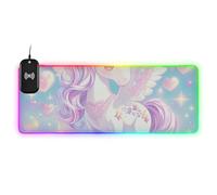 Cute Cartoon Unicorn Glitter Hearts Wirel Charging Glowing Office Mouse pad Waterproof Home Office 35.4 x 15.7 in Mouse mats for Computer