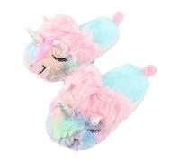Cute Cartoon Unicorn Plush Slippers Warm Fluffy House Slipper for Women Winter Indoor Shoes Soft Cotton Footwear with Cozy Anti-Slip Sole Colorful Rainbow Design for Home Comfort
