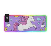 Cute Cartoon Unicorn Star Purple Peach Wirel Charging Glowing Mouse pad Anime Washable Rest 35.4 x 15.7 in Large Desk Mouse pad Desktop mat