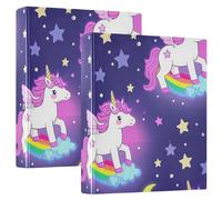 Cute Cartoon Unicorns Star Purple Peach 1.5 Inch Binder Three Ringing with Clipboard 1/2 Packs Office Supplies 200 Sheets