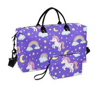 Cute Cartoon Unicorns Star Purple Peach Decorative Large Bag Large Gym Bag with Toiletry Bag for Yoga Waterproof Bolsa de Gym para Mujer