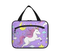 Cute Cartoon Unicorns Star Purple Peach Hanging Travel Toiletry Bags for Women with Hook, Designer Waterproof Bags for Men for Men Travel Bolsa para maquillaje L