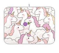 Cute Cartoon Unicorns White Reusable Dish Drying mat 18x24 Rectangle Large Dry matt for Dishes Decorative Home Decor Essentials