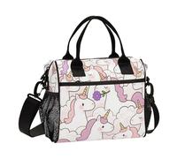Cute Cartoon Unicorns White Sturdy Large Insulated Lunch Bag with Shoulder Strap Lunch Boxes for School for Camping lonchera para Hombre
