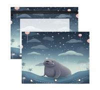 Cute Cartoon Walrus 3 Ring Binder Clear Binders Pencil Pouches Bags Case(2 Pack)
