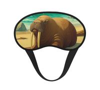 Cute Cartoon Walrus on Beach Composite Cloth Black Edge Eye Mask Men and Women with Elastic Band