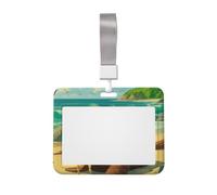 Cute Cartoon Walrus On Beach Work Badge Protective Shell Horizontal Sliding Type with Transparent Window