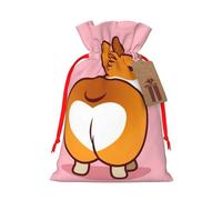 Cute Cartoon Welsh Corgi Dog Butt Heart Christmas Canvas Gift Bag With Drawstring,Reusable Personalizedgift Bag