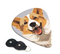Cute Cartoon Welsh Corgi Dog Guitar Picks 6 Pcs, 0.96mm Thickness Celluloid Plectrum with Leather Picks Holder, Personalized Guitar Pick for Bass Electric Acoustic Guitars Lovers Gift