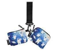 Cute Cartoon White Astronauts Women's Change Wallet Card Cases Mini Fashion Business Card Case Money Organizer with Zipper Coin Pocket for Lady 2 Packs monedero y tarjetero para Mujer