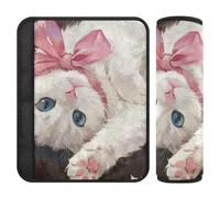 Cute Cartoon White Cat 2 Pack seat Belt Strap Cover Stop seat Belt Cutting into Neck for SUV forro para cinturon de seguridad