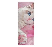 Cute Cartoon White Cat yoga mat non slip for home gym printed, non slip, yoga mat towel non slip with carrying bag tapete para ejercicio 71x26 inches