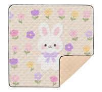 Cute Cartoon White Rabbit Flower Soft Padded Baby Play Mat for Floor Waterproof Baby Crawling Mat for Babies Infants Toddlers, 50'' x 50''
