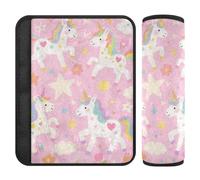Cute Cartoon White Rainbow Unicorns 2 Pack Padded Seatbelt Strap Cover Stop seat Belt Cutting into Neck for Van funda para cinturón de carro