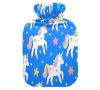 Cute Cartoon White Rainbow Unicorns hot Bottle Water Bag with Soft Cover, 2L hot compresses for The Body for Neck Shoulder Warmer,Neck Shoulder Warmer,bolsas para agua Caliente