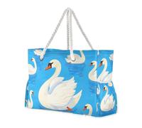Cute Cartoon White Swan Large Capacity Beach Bag Waterproof with Zipper Big Tote Bags for Women with Cup Holders on Side