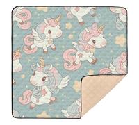 Cute Cartoon White Unicorns Large Non-Slip Baby Crawling Mat for Floor One-Piecing Foldable Tummy Time Mat for Babies Infants Toddlers, 50'' x 50''