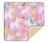 Cute Cartoon White Unicorns Soft Padded Baby Play mat Foldable for Floor Cozy Breathable Foldable Tummy Time Mat for Babies Infants Toddlers, 50'' x 50''alfombras con Musica para