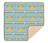 Cute Cartoon Yellow Ducks Blue Strips Large Non-Slip Baby Play Mat for Indoor Outdoor Comfortable Baby Crawling Mat for Baby Kids Toddlers Infants, 50'' x 50''