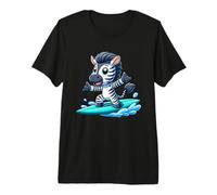 Cute Cartoon Zebra Surfer Riding Waves Premium T-Shirt
