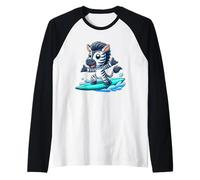 Cute Cartoon Zebra Surfer Riding Waves Raglan Baseball Tee