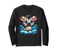 Cute Cartoon Zebra Surfing on Waves Long Sleeve T-Shirt