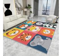 Cute Cartoon Zoo Animal Rugs - Safari Rug for Kids Bedroom, Nursery Playroom Baby Carpet, Washable Non Slip Low Pile Soft Small Area Rugs, 80 X 100 cm