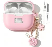 Cute Case Compatible JBL Vibe Beam 2 /Beam Cover for Girl Women with Pom pom Flower Keychain & Cleaner Kit, Soft Silicone Protective Skin for JBL Vibe Beam 2 2025 Women Men Pink