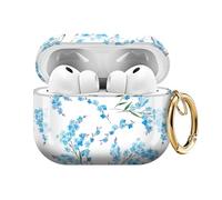 Cute Case Cover Compatible with AirPod Pro 3 Generation(2025), Shockproof for Women & Girls with Cute Golden Round Buckle - Protective, Anti-Drop Design(Blue Flower)