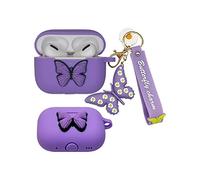 Cute Case Cover for Airpods Pro2 Charging Case with Butterfly Keychain Kit Kawaii Silicone Animal Cover for Apple Air pod Pro2 2022 (Purple)