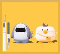 Cute Case for Airpod Pro/Pro 2 Gen Cover 2023/2022/2019, Funny 3D Cartoon Kawaii Skin with Cleaning Kit & Keychain for Apple Air pod Pro 2nd/1st Generation for Boys Girls Kids Teen, Bag Duck+Shark