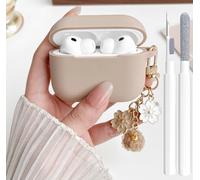 Cute Case for Airpods Pro 2/1 Cover for Girl Women with Pom pom Flower Keychain & Cleaner Kit, Soft Silicone Airpods iPod Pro 2/1 Gen Protective Cover Skin for Airpod Pro