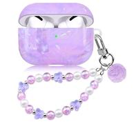 Cute Case for Airpods Pro 3 Compatible with AirPod Pro 3rd Generation Aesthetic Cover with Girly Pearl Keychain Lanyard for Women Girls Purple Butterfly