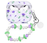 Cute Case for Airpods Pro 3 Compatible with AirPod Pro 3rd Generation Aesthetic Cover with Girly Pearl Keychain Lanyard for Women Girls Purple Flower