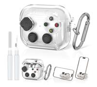Cute Case for AirPods Pro 3 with Secure Lock & Phone Stand, Clear | Pressable Button Game Console Design Hard Case Shockproof Protective Cover for AirPods Pro 3rd Generation for Men Women