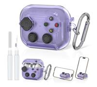 Cute Case for AirPods Pro 3 with Secure Lock & Phone Stand, Clear Purple | Pressable Button Game Console Design Hard Case Shockproof Protective Cover for AirPods Pro 3rd Generation for Men Women