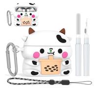 Cute Case for AirPods Pro 3rd Generation (2025), 3D Cartoon Funny Shockproof Protective Silicone Cover for Air Pod Pro 3 Case for Boys Girls Accessories with Carabiner/Cleaner Kit (Cows)