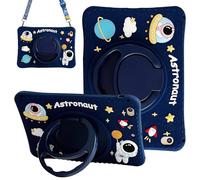 Cute Case for Apple iPad 9th 8th 7th Generation 10.2 Inch 2021/2020/2019 Model, EVA Kickstand Heavy Duty Shockproof Kids Friendly Bumper Case with Shoulder Strap Cover for iPad 10.2", Blue Astronaut